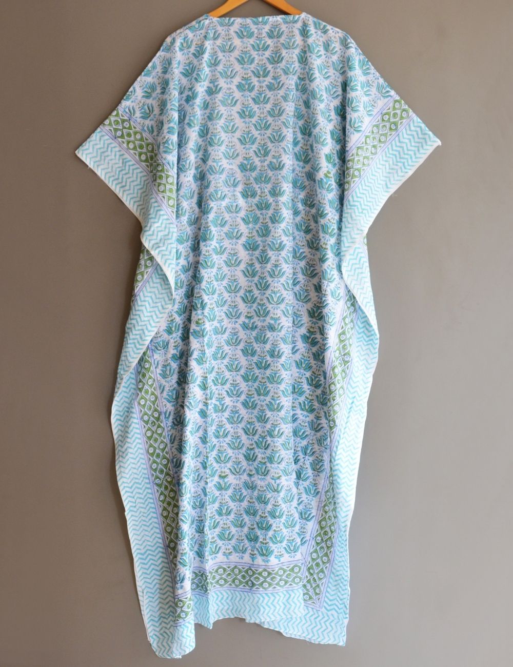 Block Printed Indian Cotton Summer Beach Bikini Cover Long Kaftan