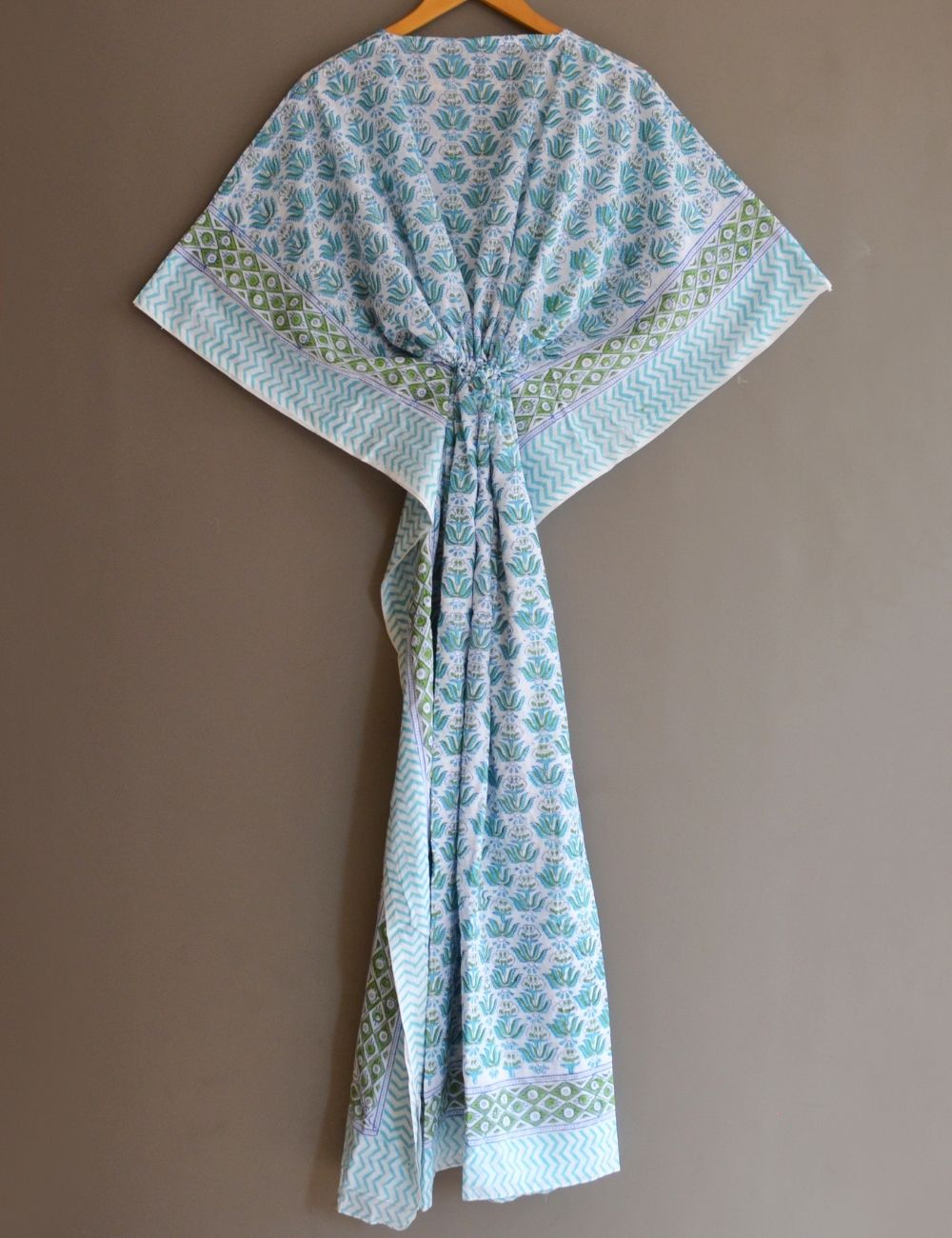 Block Printed Indian Cotton Summer Beach Bikini Cover Long Kaftan