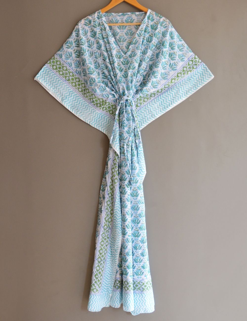 Block Printed Indian Cotton Summer Beach Bikini Cover Long Kaftan