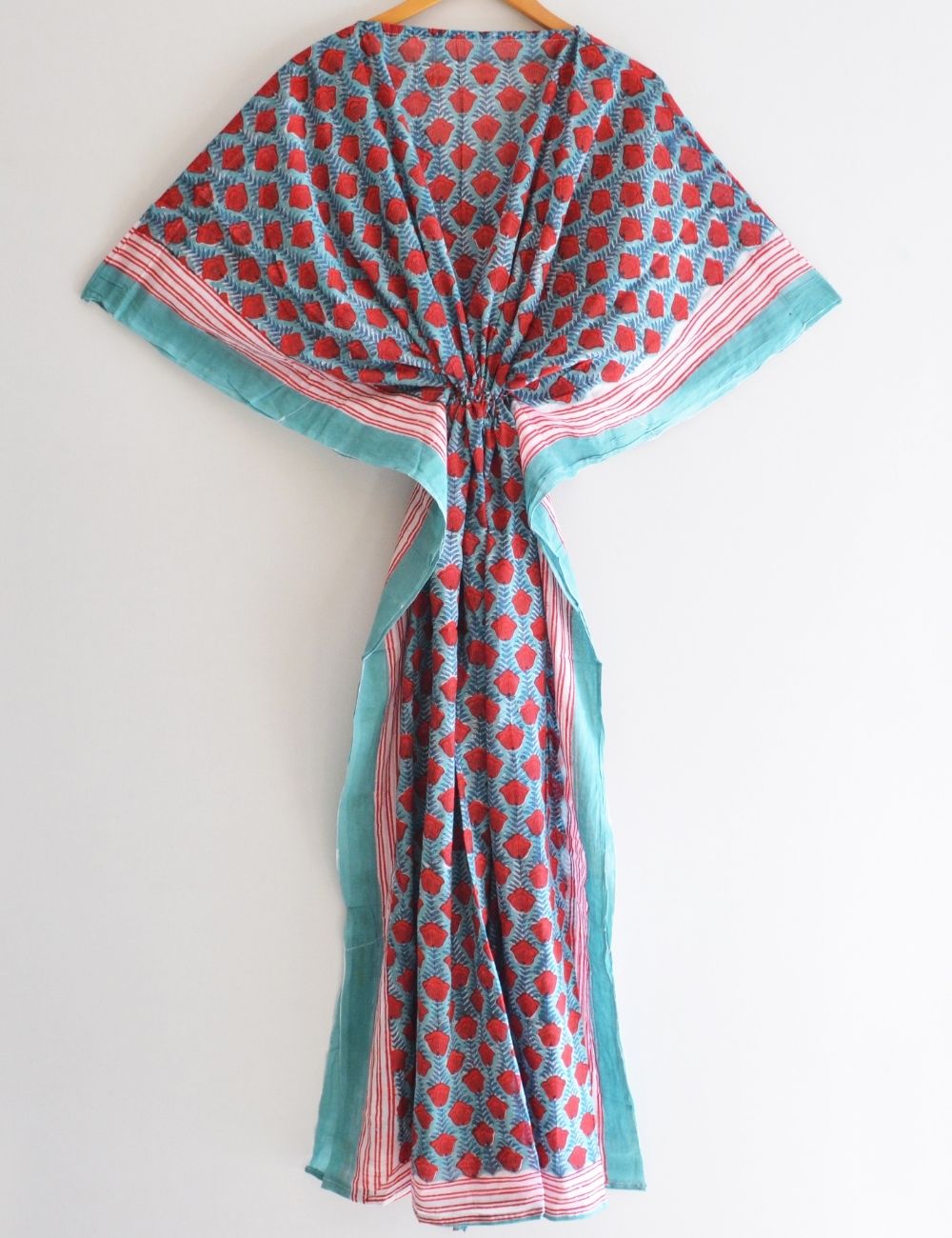 Red Floral Print Boho Beach Cover Up Night Cotton Maxi Gown