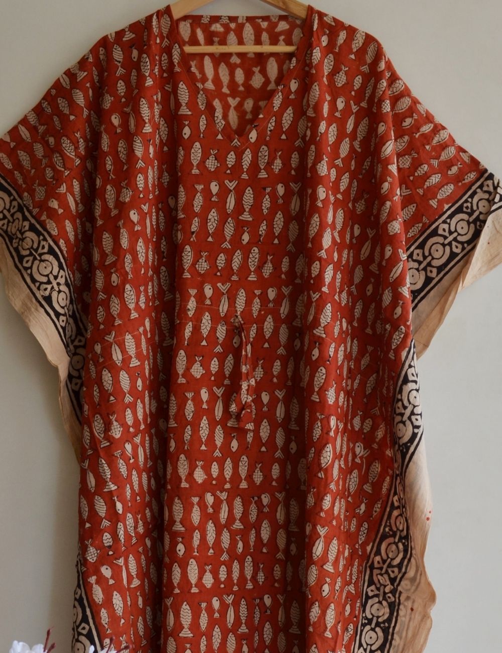 Red Fish Bagru Swin Wear Kaftan For Women's