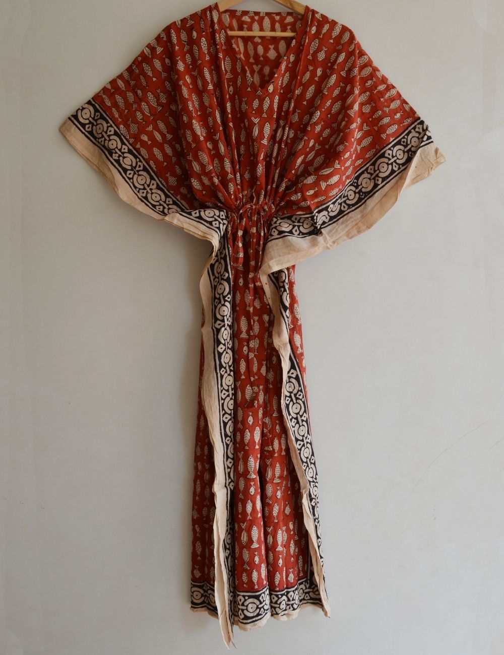 Red Fish Bagru Swin Wear Kaftan For Women's