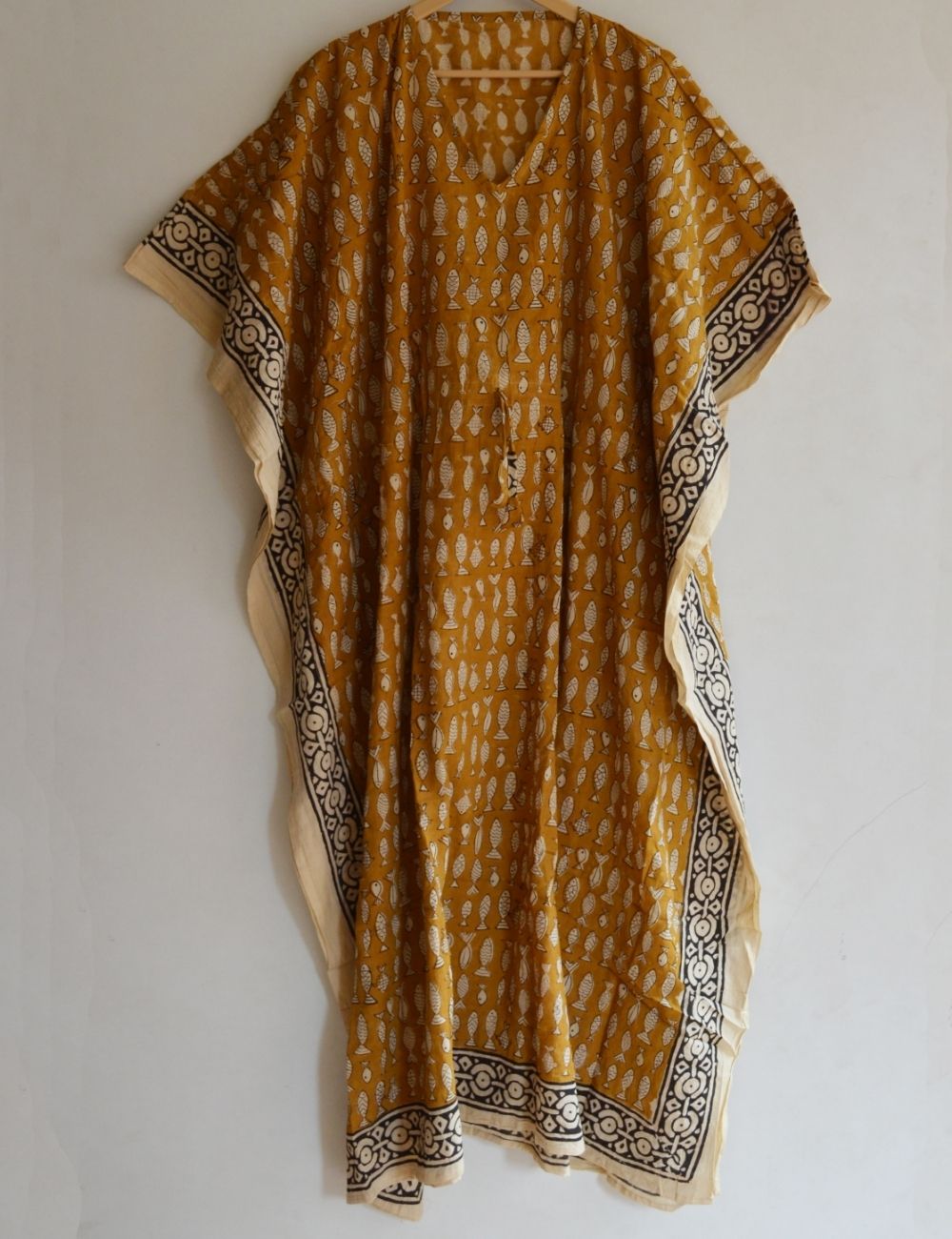 Yellow Fish Print Beach Cotton Gown Pregnancy Dress
