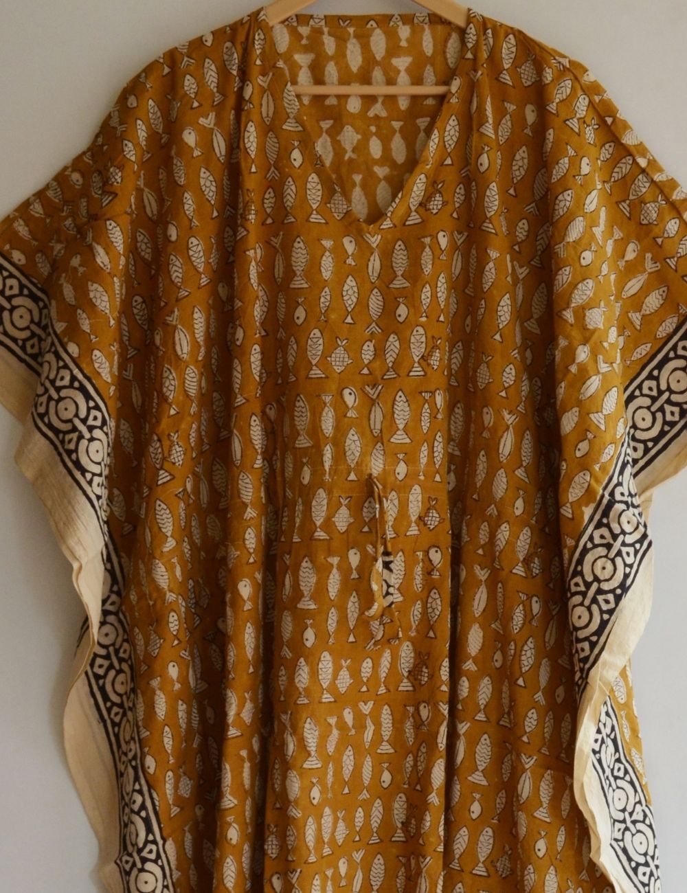 Yellow Fish Print Beach Cotton Gown Pregnancy Dress