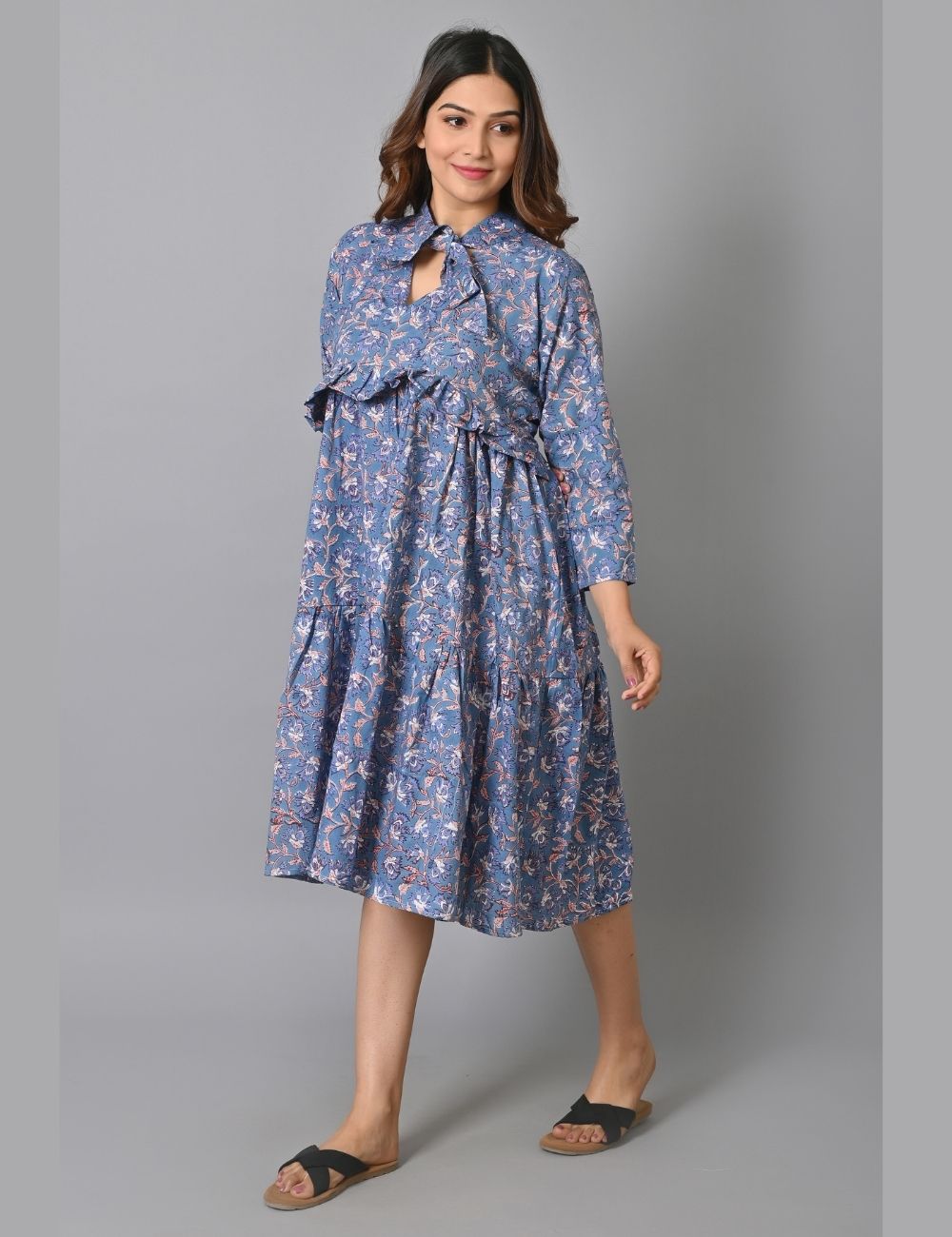 Block Printed Cotton Handmade Midi Dress