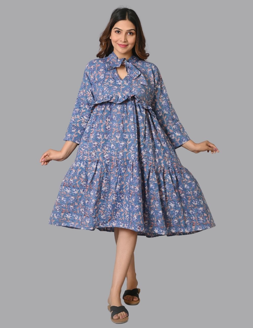 Block Printed Cotton Handmade Midi Dress