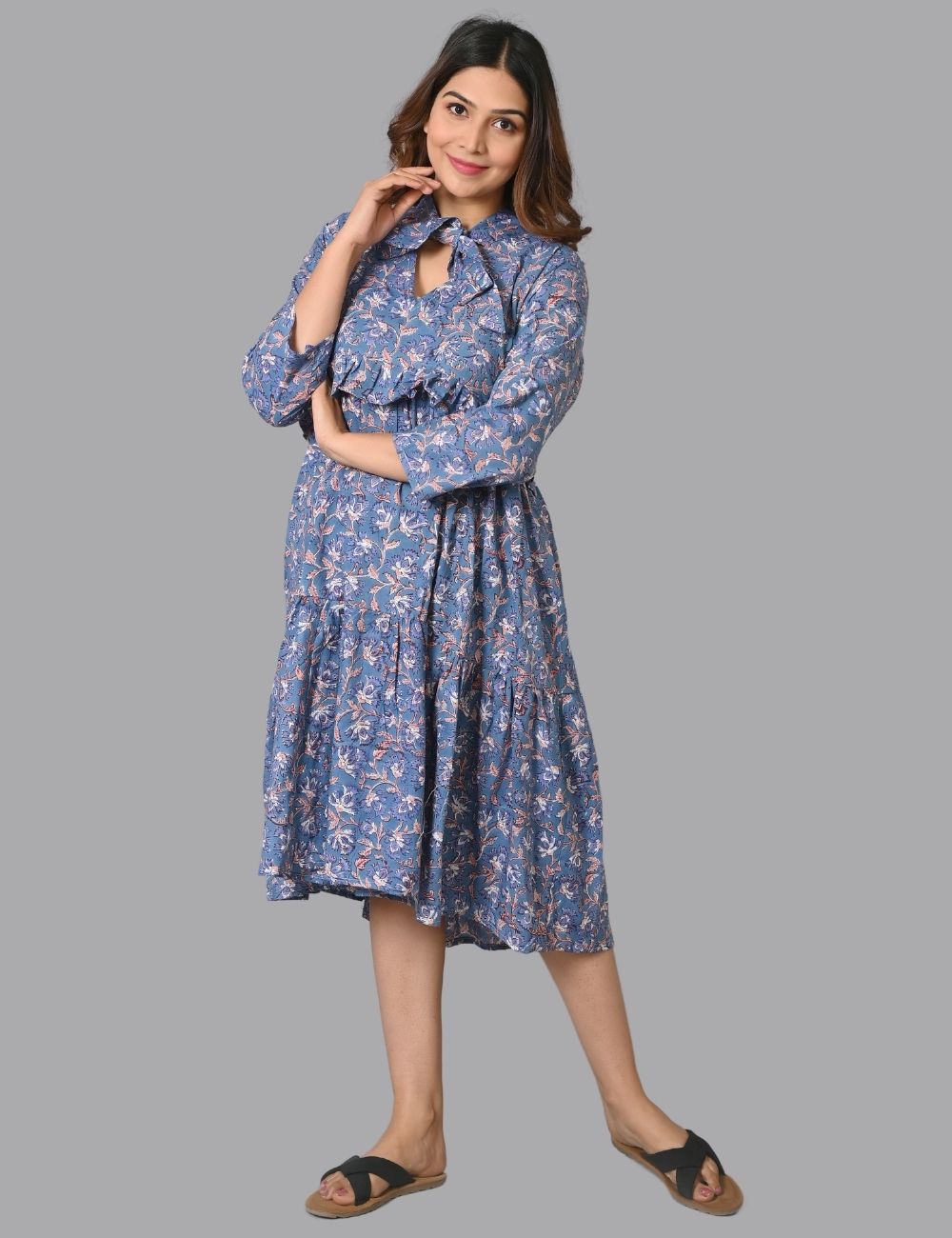 Block Printed Cotton Handmade Midi Dress