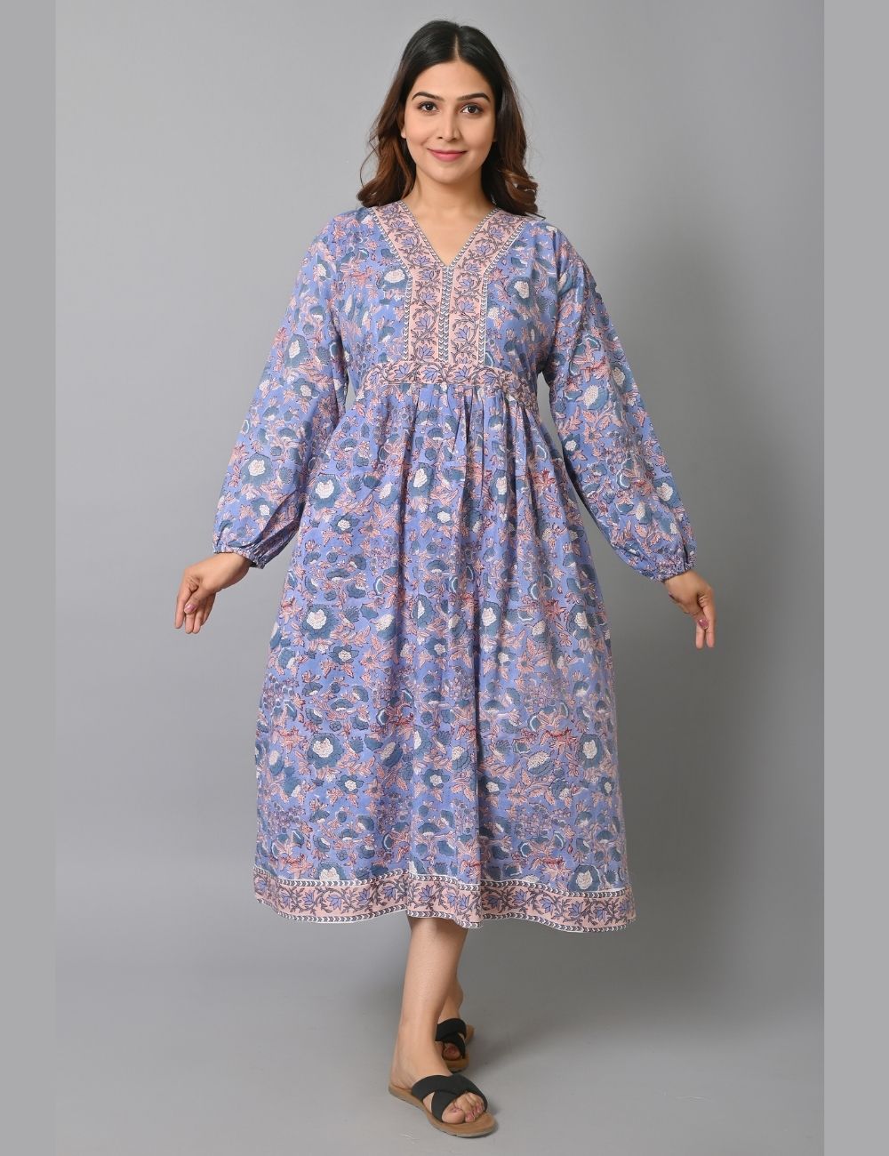 Floral Printed Boho Cotton Midi Dress