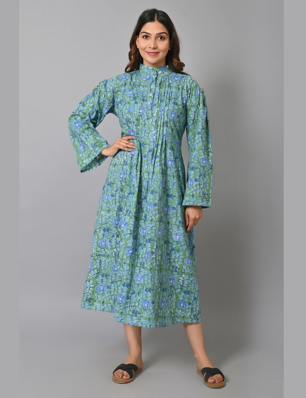 Cotton Dress Casual Loose Soft Dresses Long sleeves Midi Dress Ethnic Fashville Cotton Dress Casual Loose Soft Dresses Long sleeves Midi Dress Ethnic Fashville