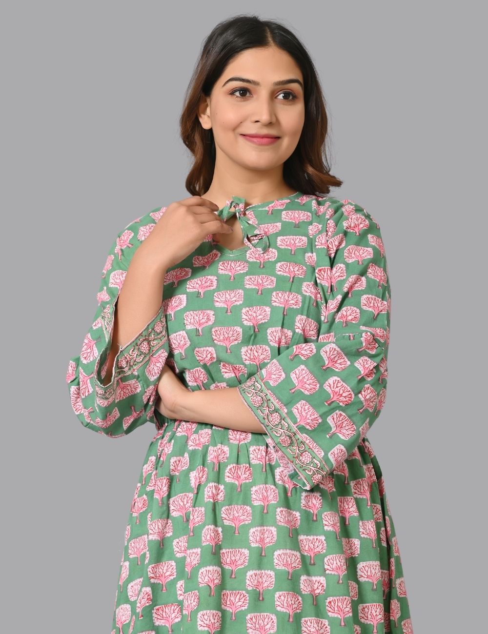 Womens Long Summer Tie Up Mom Dress Block Print Dress
