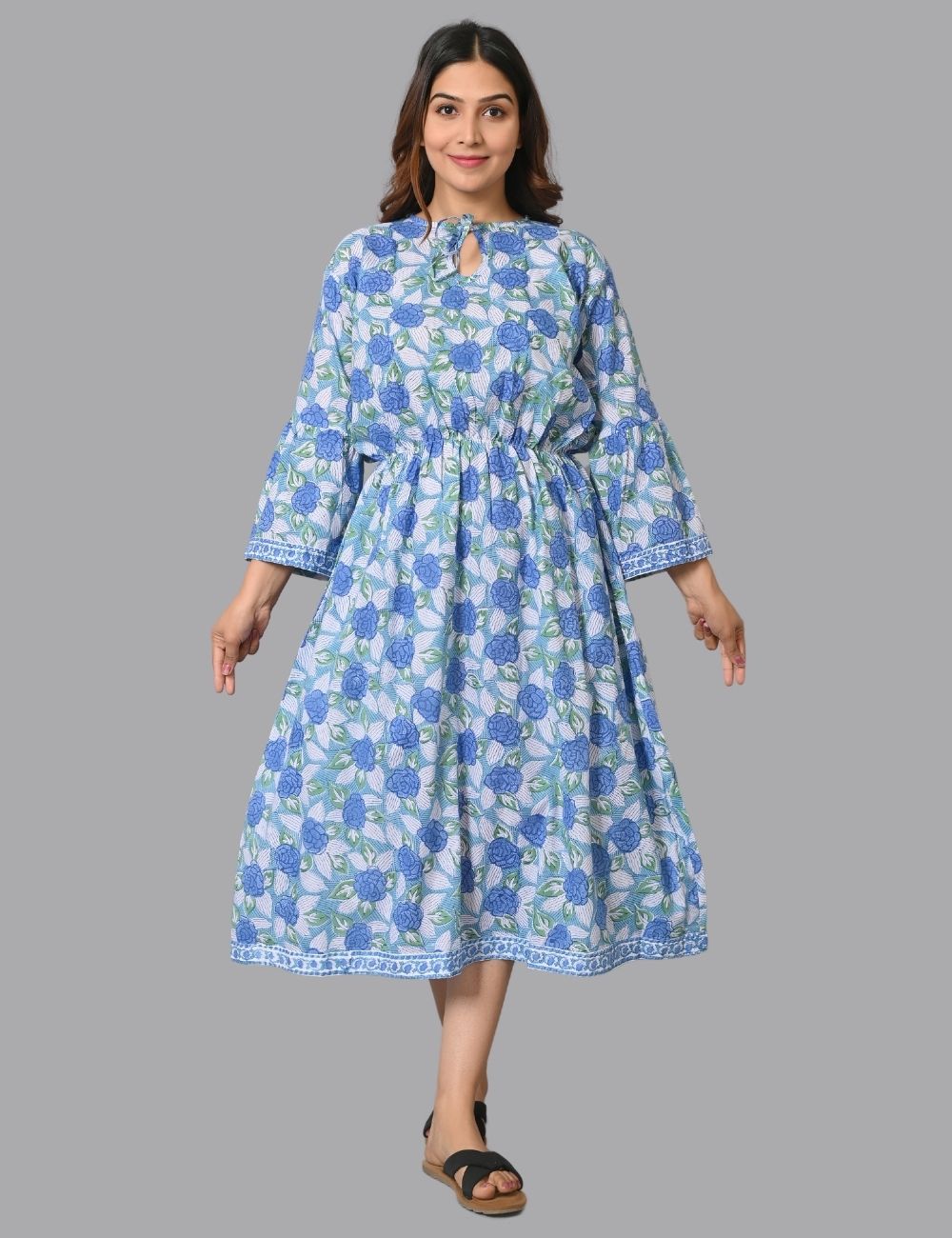cotton midi summer dresses Bohemian Style Summer Tie Up Cotton Midi Dress – Ethnic Fashville