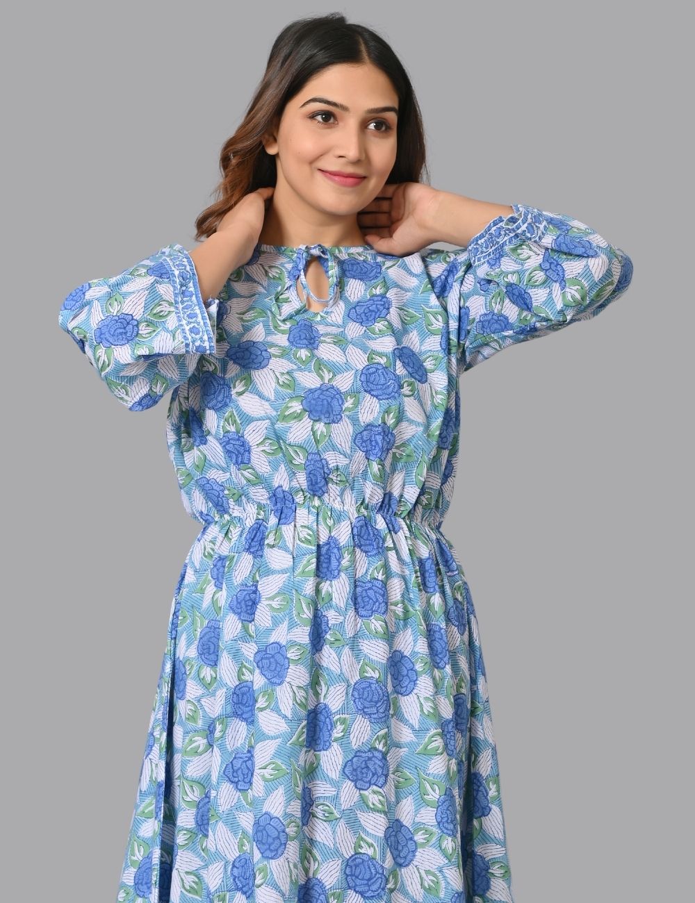 Bohemian Style Summer Tie Up Cotton Midi Dress