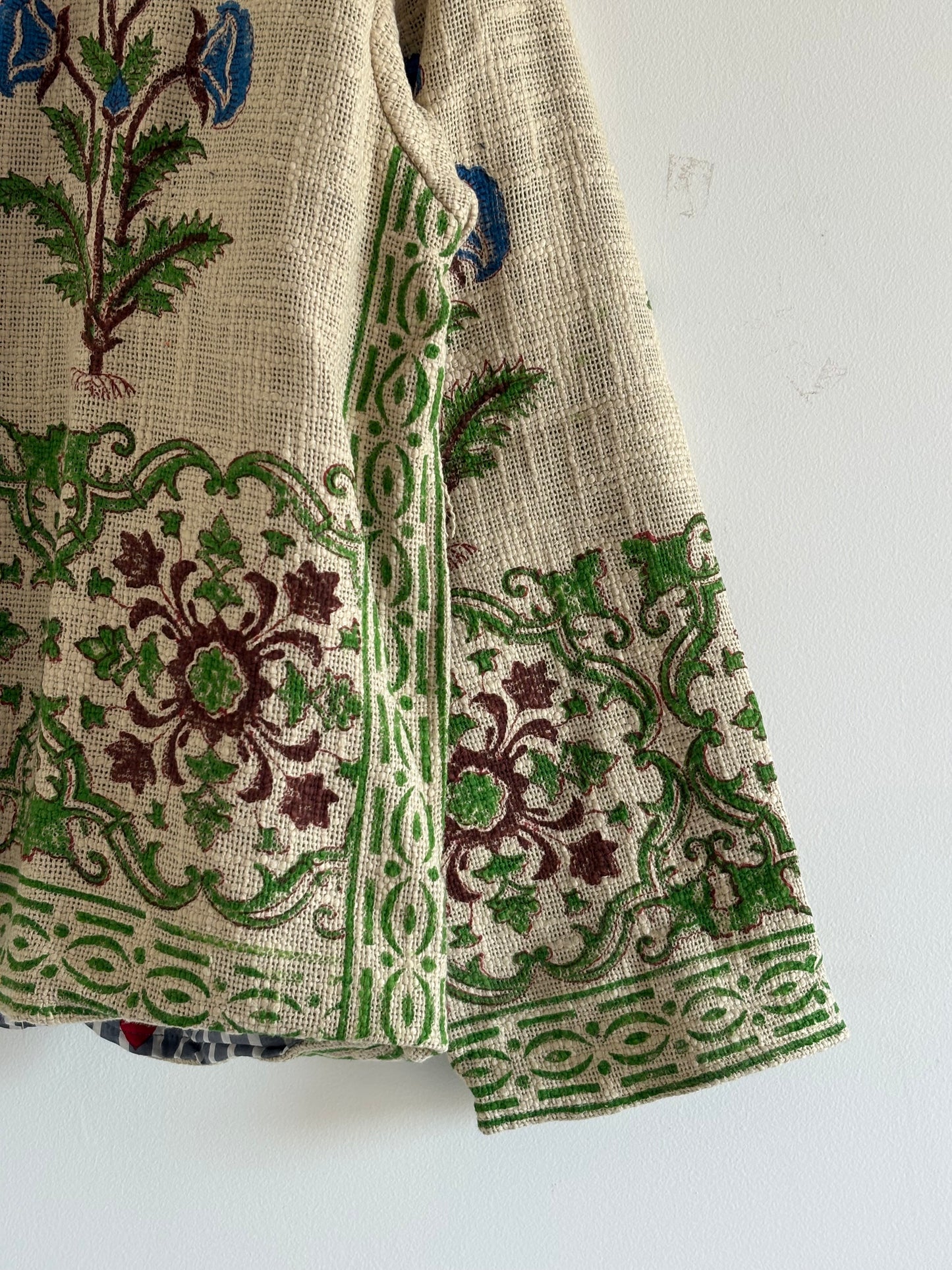 Cotton TNT Jacket - Blue Floral Hand Block Print, Sustainable Boho Style Party Wear Wedding Jacket