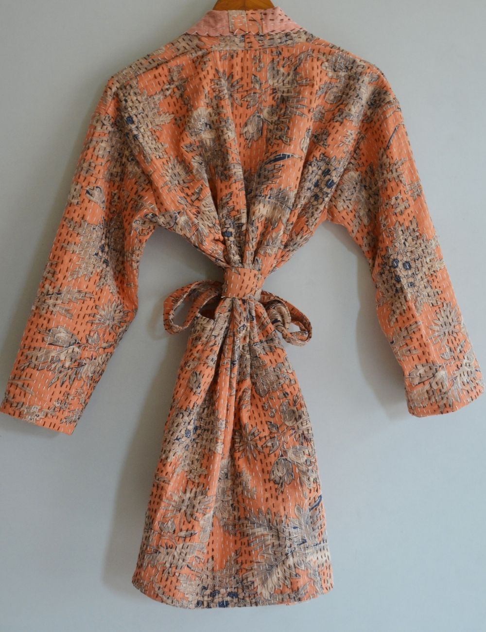 Screen Print Cotton Kantha Quilt Open Coat Short Jacket