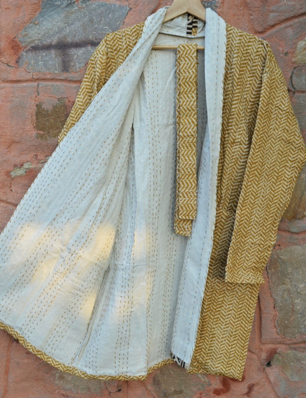 Kantha Short Jacket Women Beach Cover Coat Striped Print