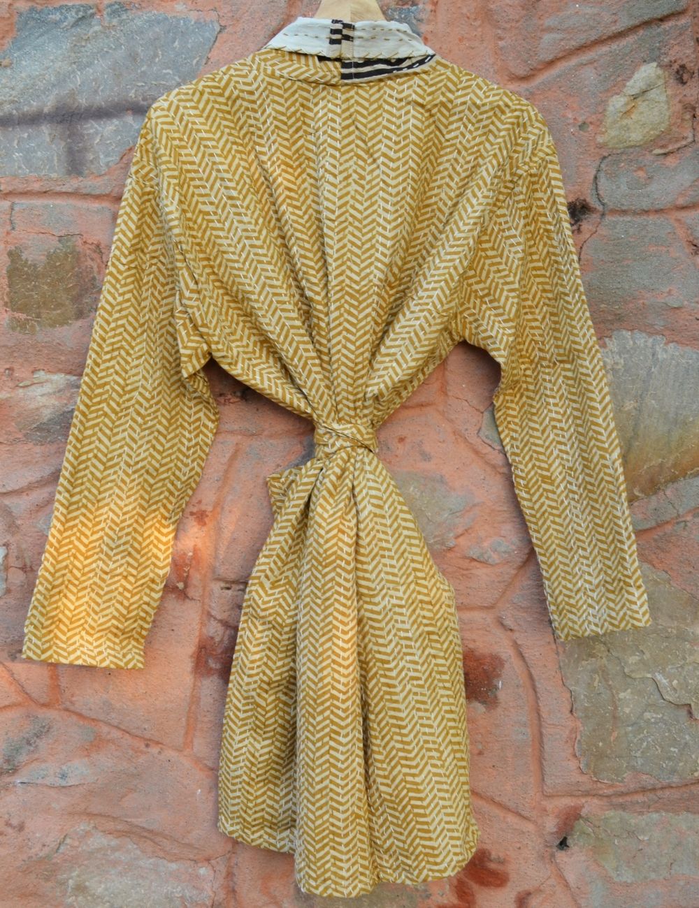 Kantha Short Jacket Women Beach Cover Coat Striped Print