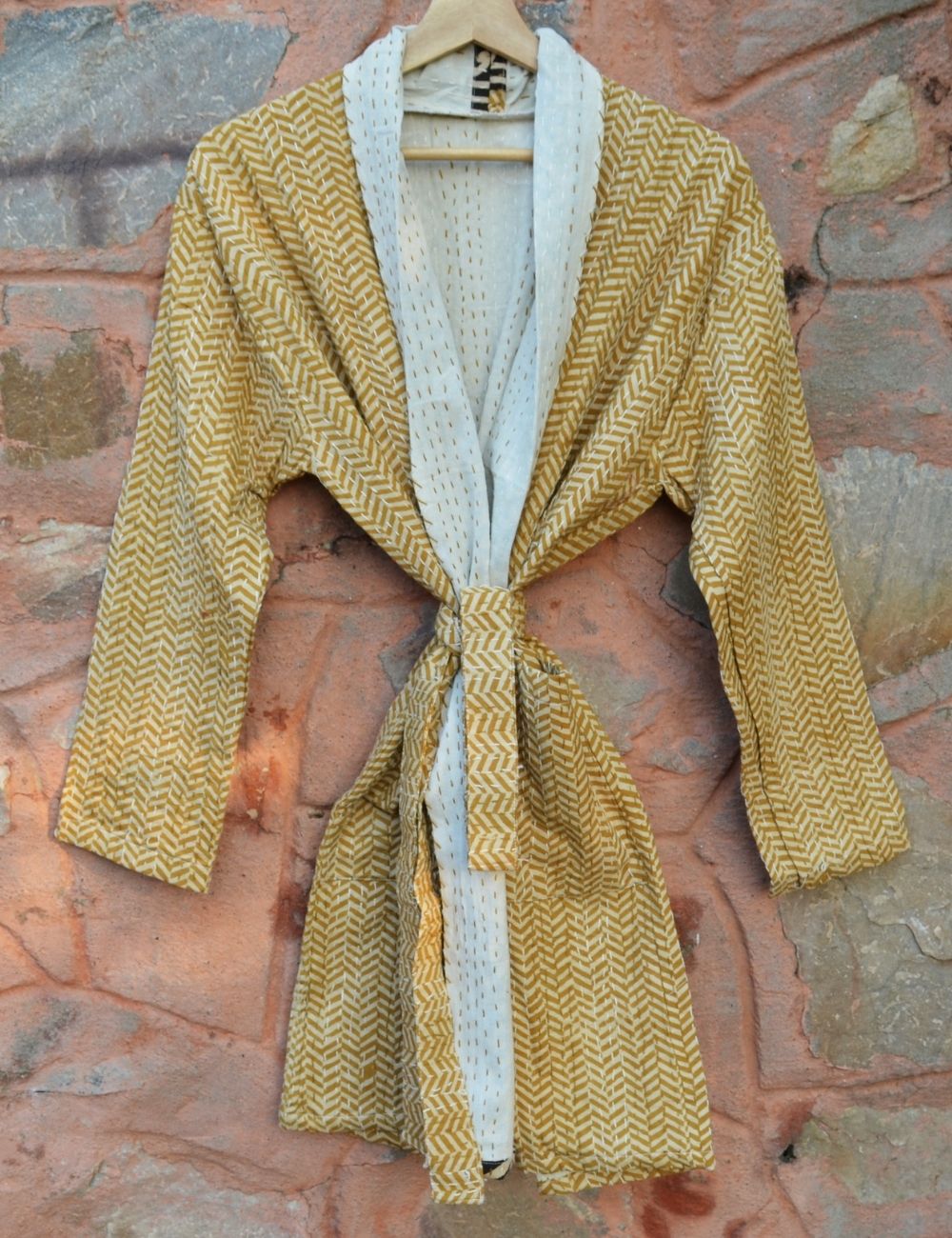Kantha Short Jacket Women Beach Cover Coat Striped Print