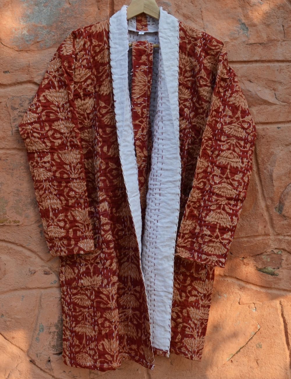 Hand Printed Bagru Print Red Christmas Jacket Dress