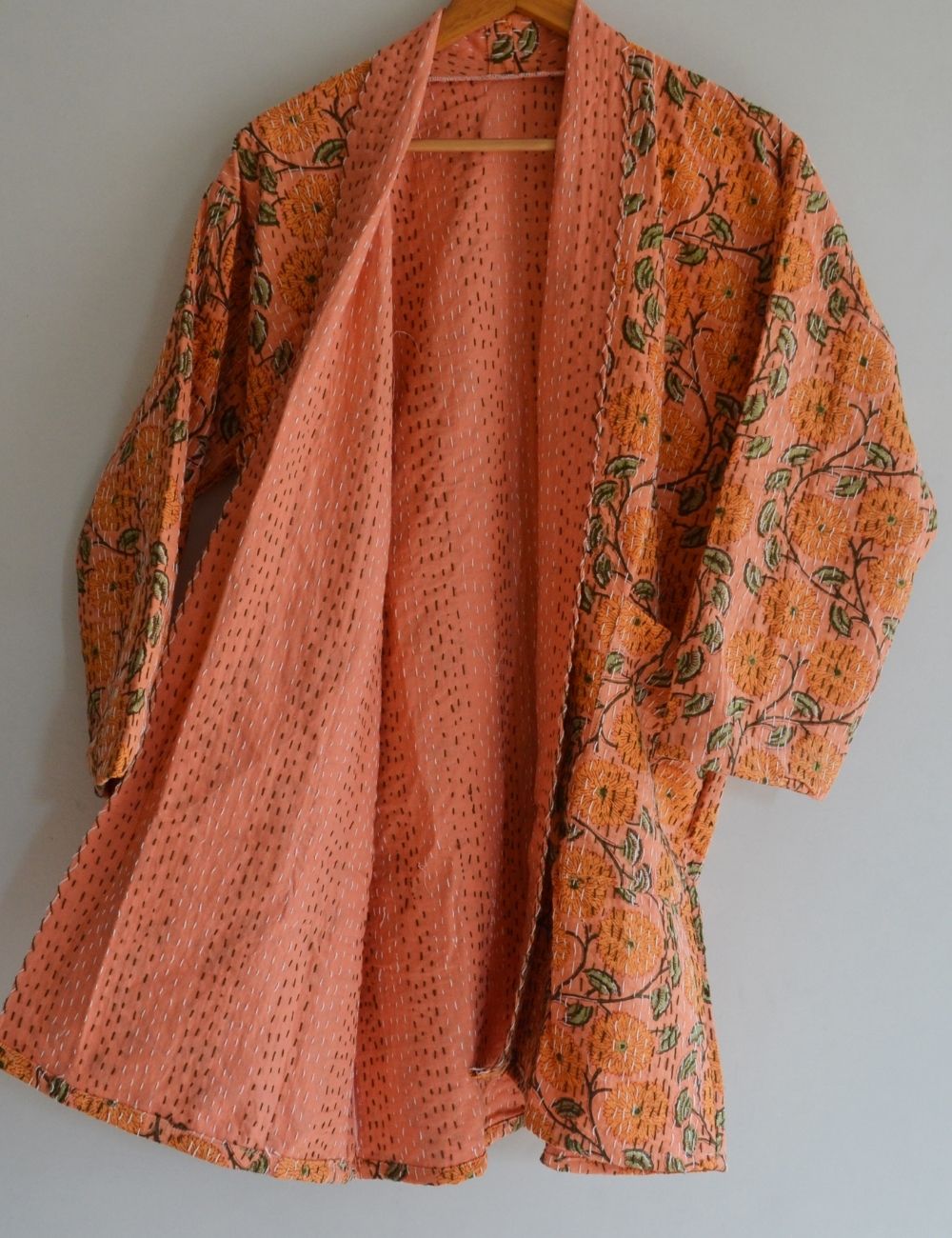 Vintage Quilted Winter Warm Open Jacket Boho Beach Coat