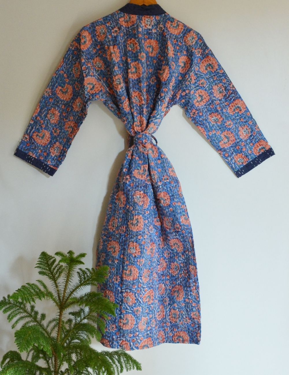 Floral Print Hand Block Cotton Kantha Quilt Kimono