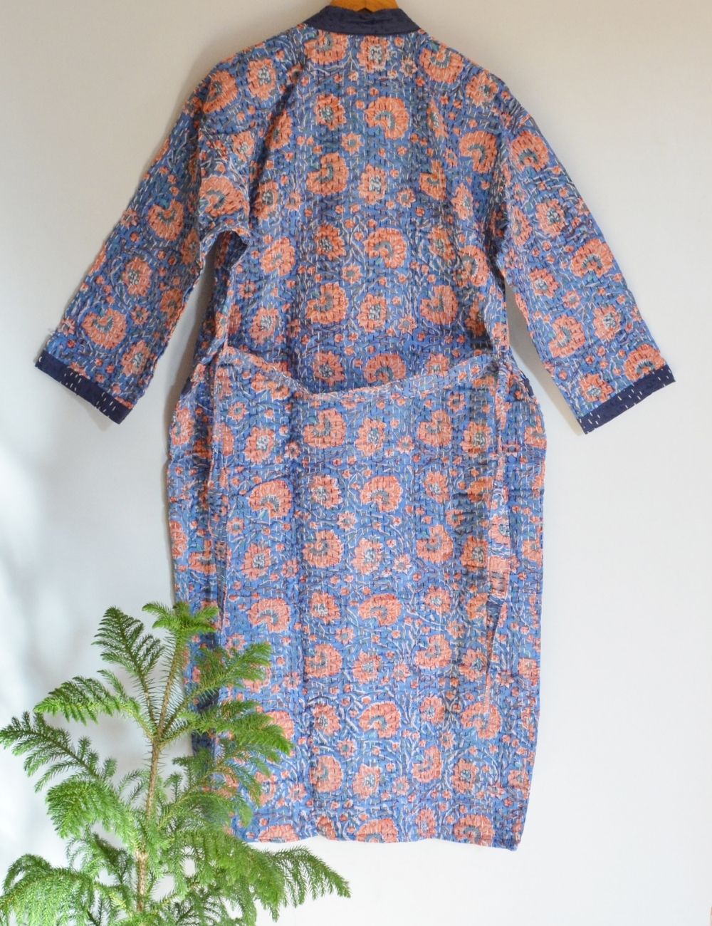 Floral Print Hand Block Cotton Kantha Quilt Kimono