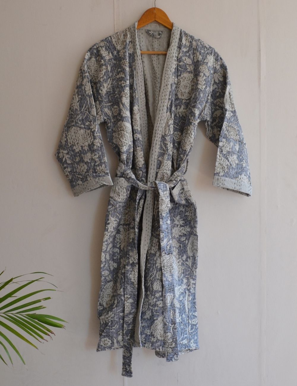 Unisex Classic Cotton Kantha Kimono Robe in Beach Cover Up