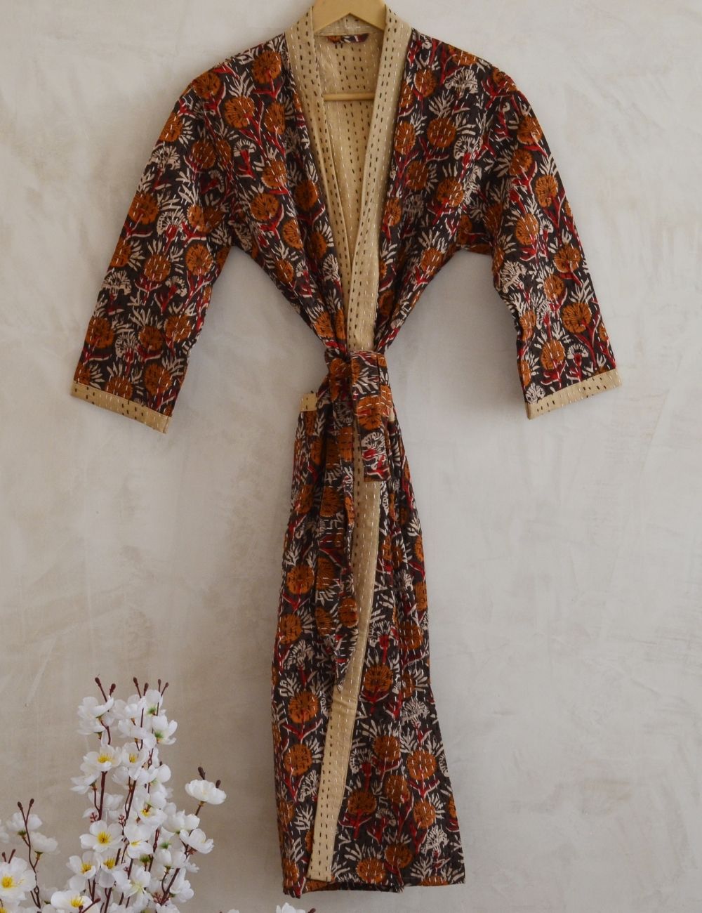Indian Bagru Print Cotton Beach Robe For Bridal Party Gown