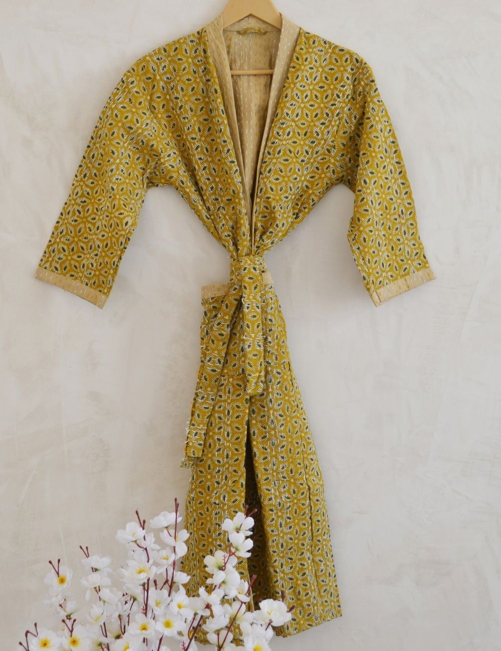 Vintage Bohemian Quilted Beach Wear Kantha Kimono Robes