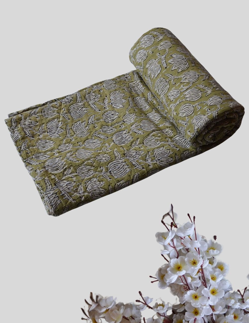 Kantha Stitch Pure Cotton Reversible Bed/Sofa Throw Kantha Quilt
