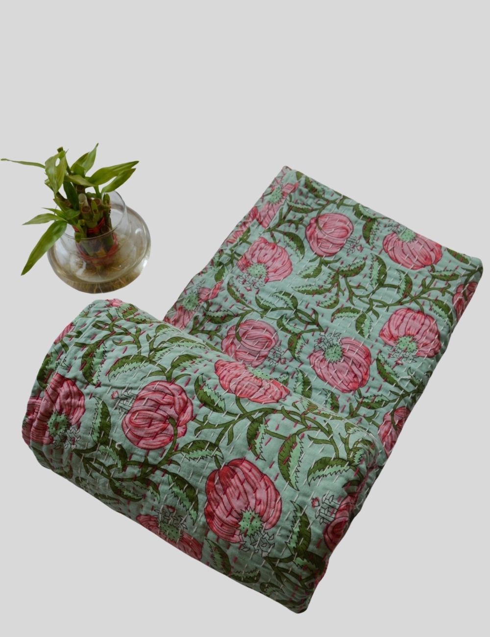 Vintage Kantha Quilt Indian Handmade Boho Soft Cozy Blanket