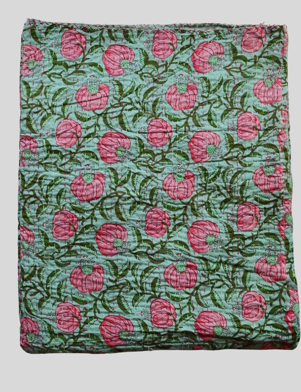 Vintage Kantha Quilt Indian Handmade Boho Soft Cozy Blanket
