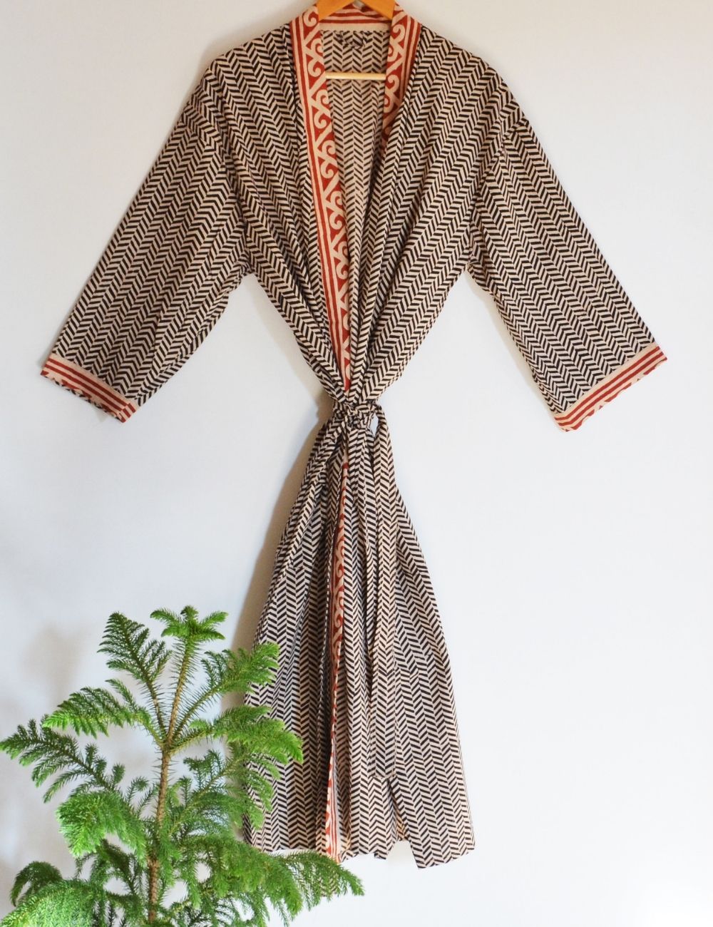 Bagru Cotton Bathrobe Women Maternity Robe Strip Print
