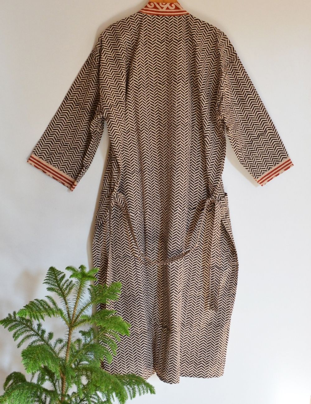 Bagru Cotton Bathrobe Women Maternity Robe Strip Print