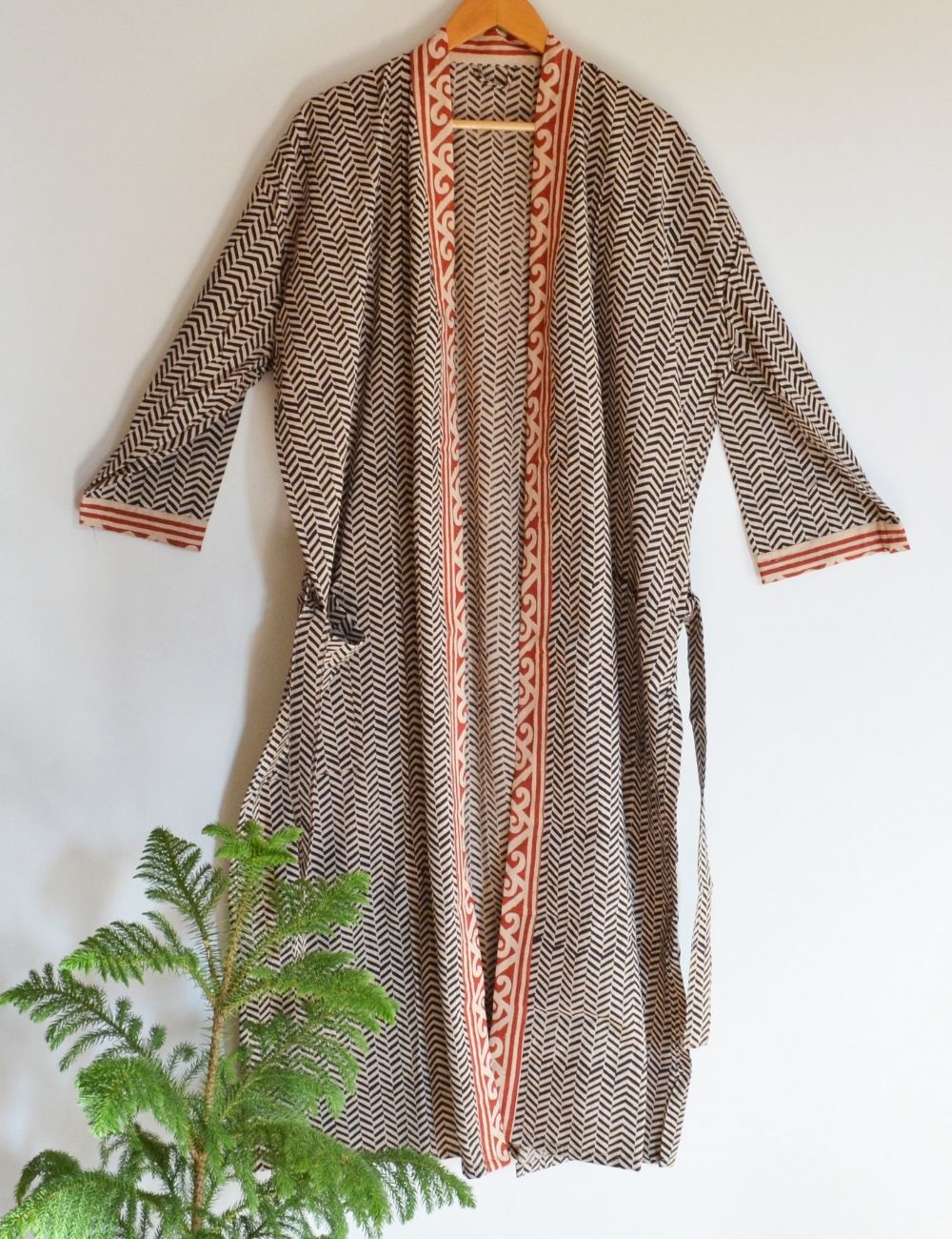 Bagru Cotton Bathrobe Women Maternity Robe Strip Print