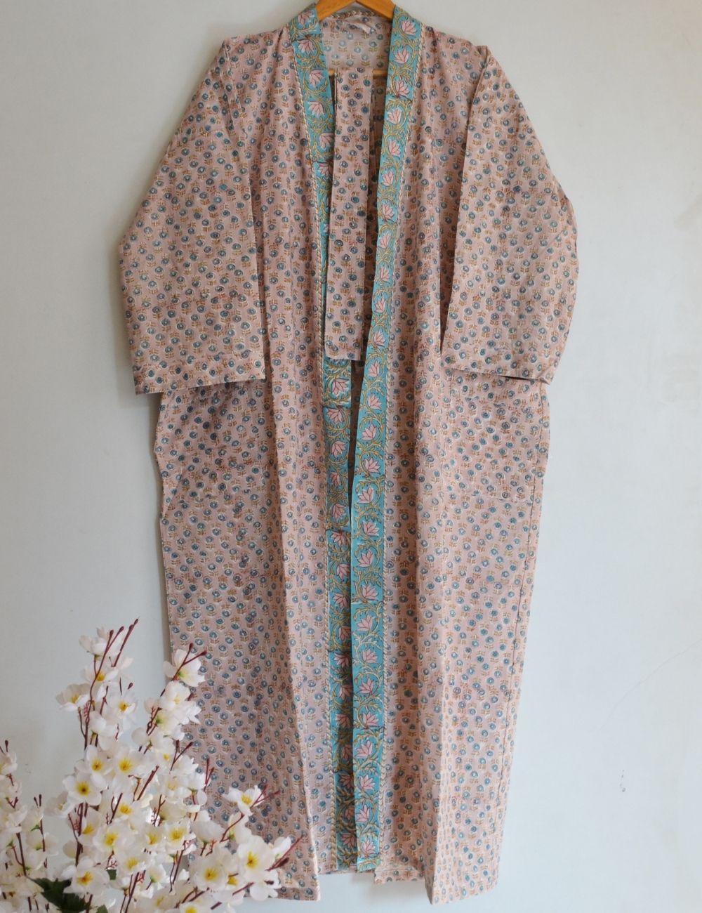 Indian Hand Block Print Long wear Cotton Bathrobe Kimono