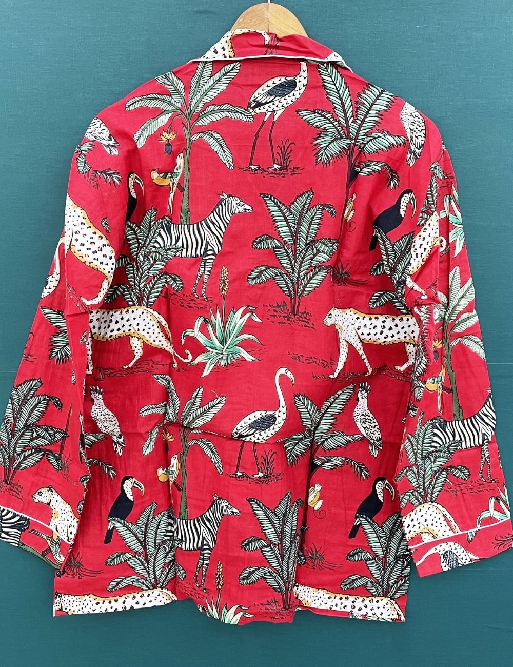 Jungle Print Red Christmas Cotton Women Summer Pj Set