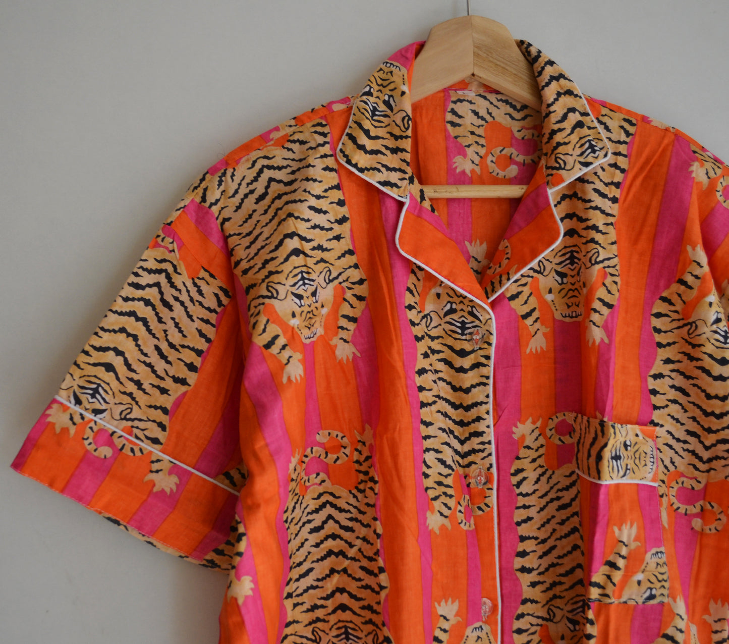 Block Animal Print Short Cotton Pajamas Set : Light Weight Boho Summer Casual Women Pjs