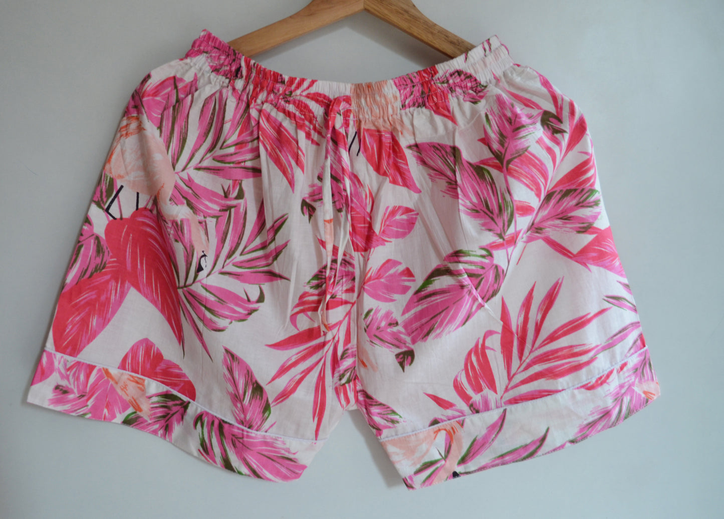 Pink Flamingo Indian Cotton Fabric Night Wear Loose Fit Relaxed Short Summer Women's Pj Set