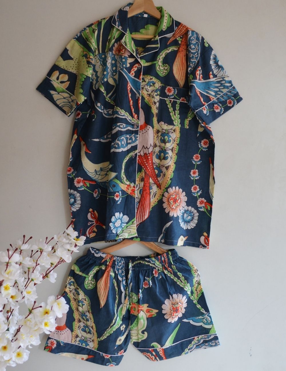 Bird Print Women Indian Cotton 100% Pyjamas Set