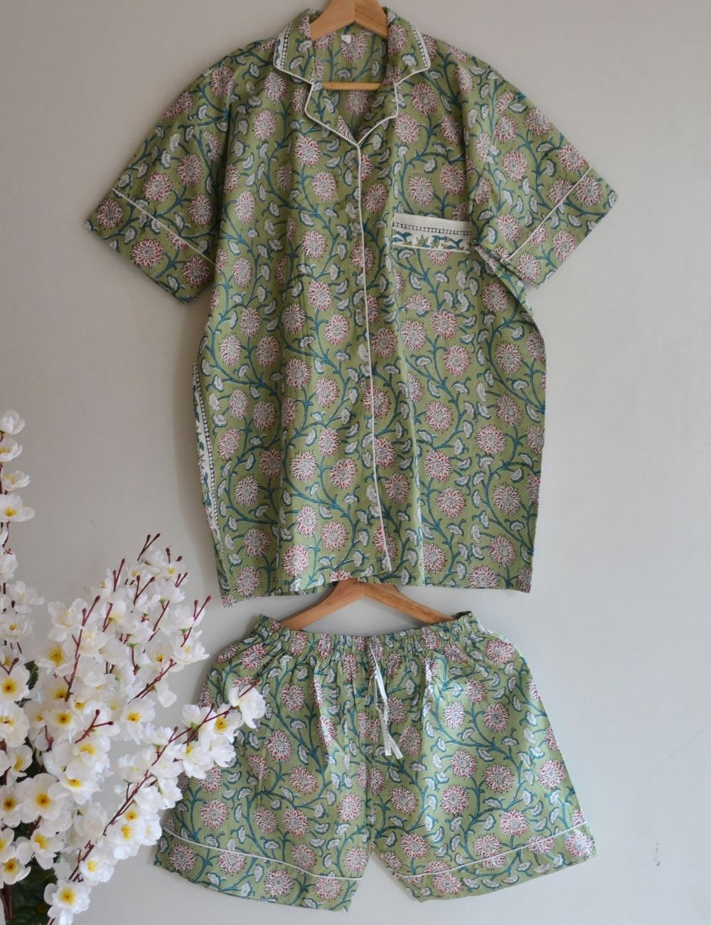 Green Floral Short Pyjamas Set
