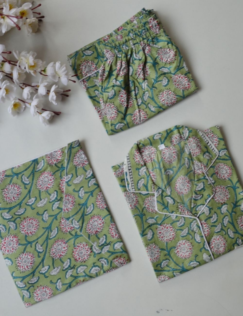 Green Floral Short Pyjamas Set