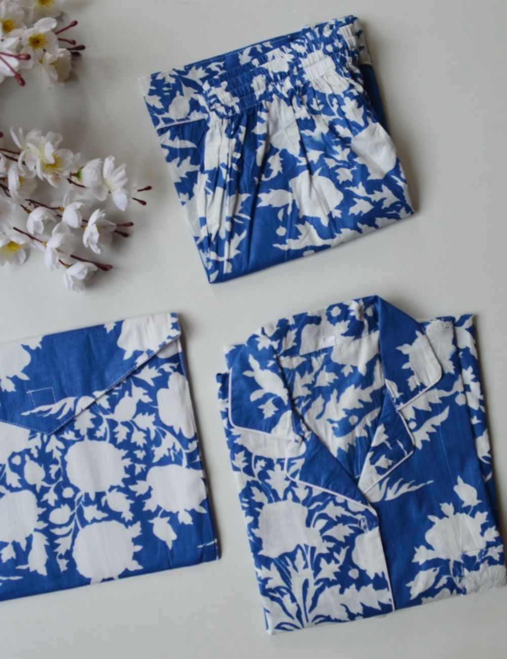 Blue Floral Print Summer Night Pj Set