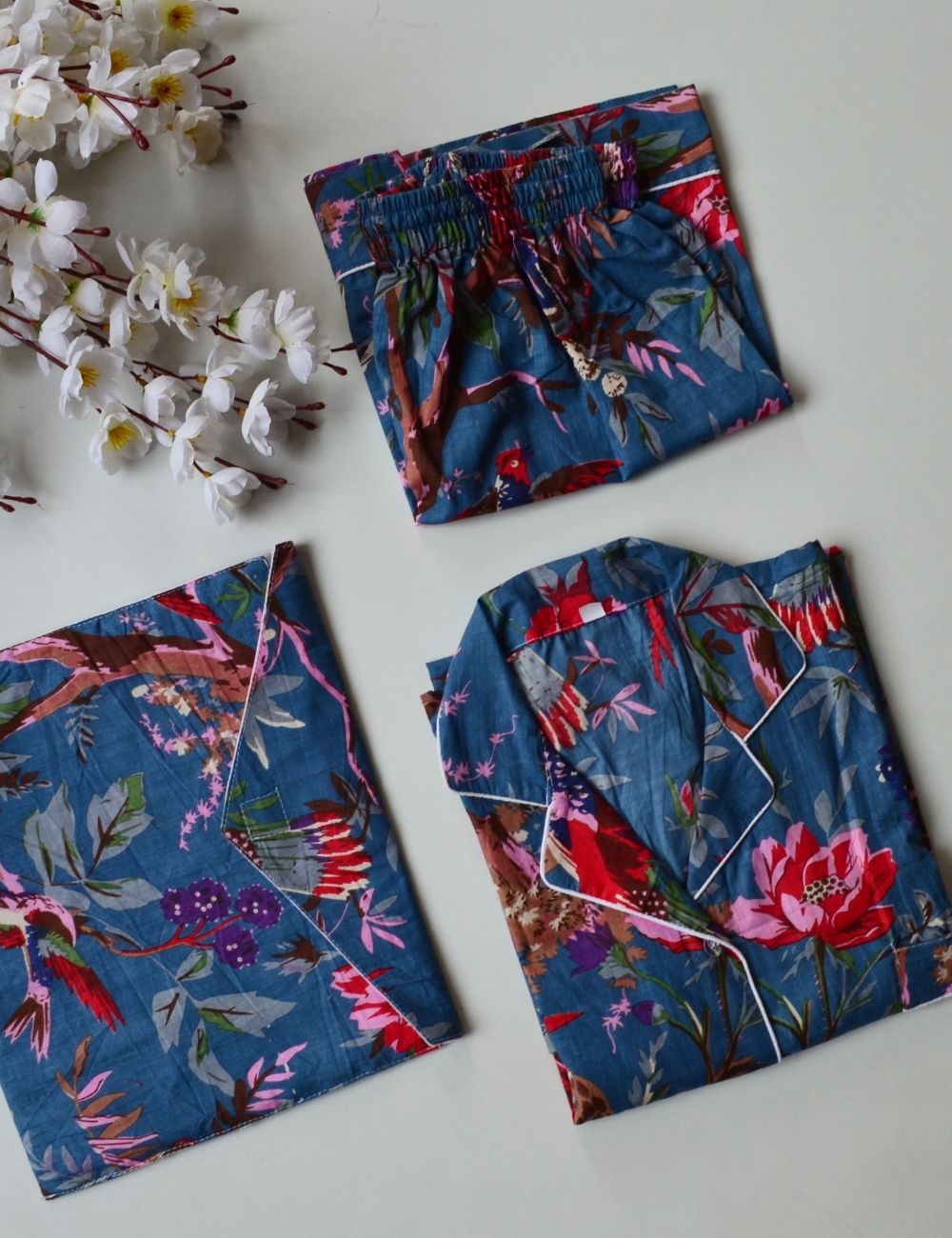 Bird Printed Blue Sleepwear Night Suit