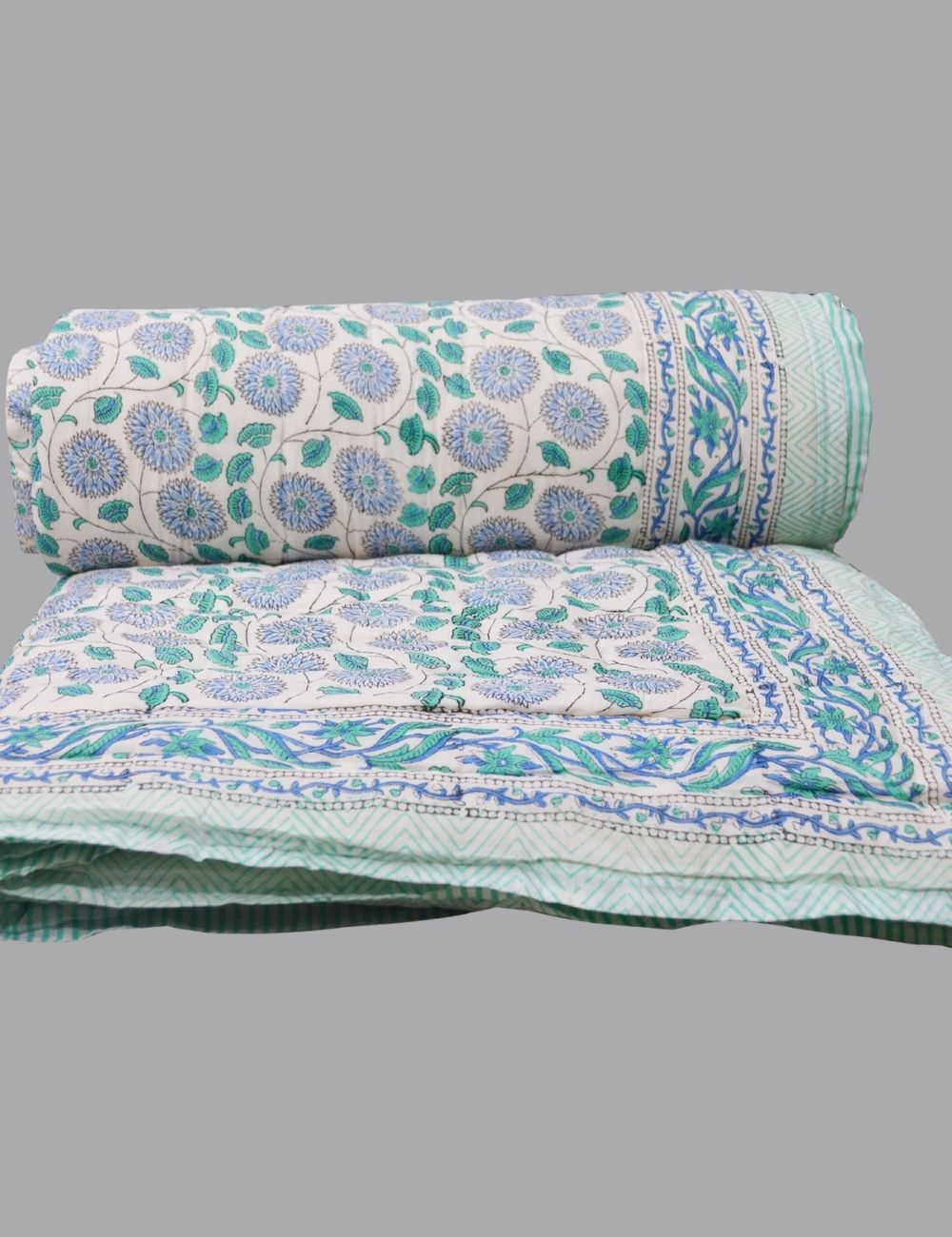 100% Cotton Boho Quilted Reversible Quilt Floral Print Royal Comfoter