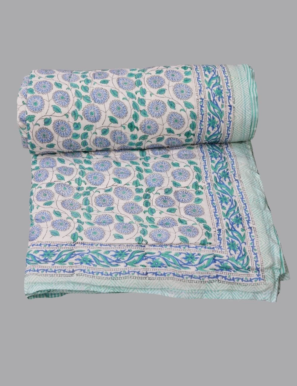 100% Cotton Boho Quilted Reversible Quilt Floral Print Royal Comfoter