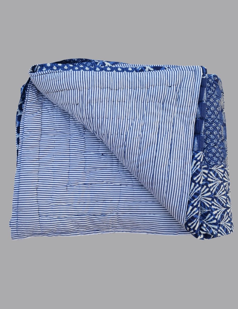 Indigo Soft Cotton Quilt For Winter Warm Reversible Blanket
