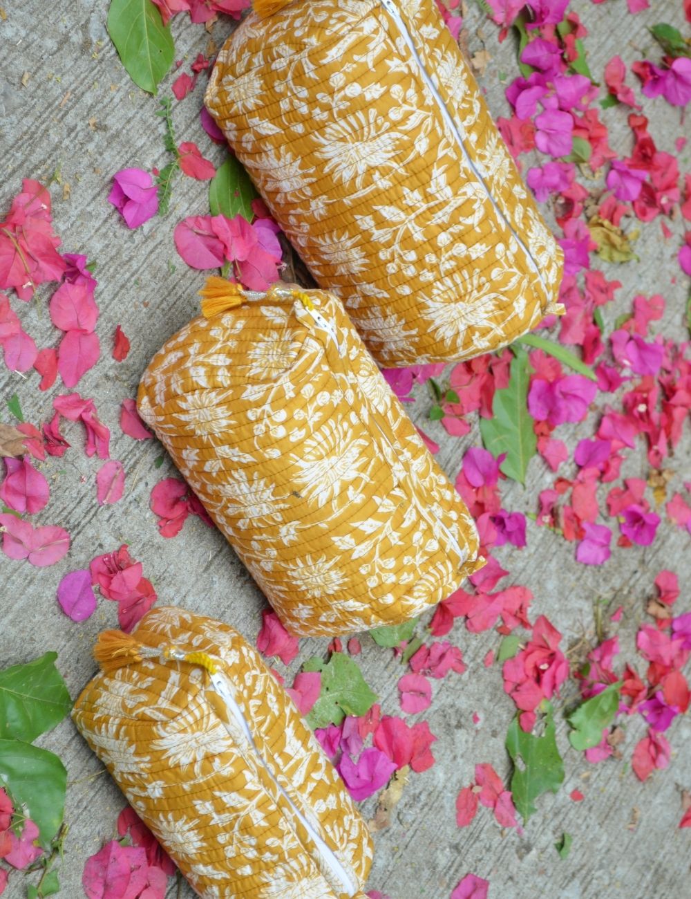 Hand Block Cotton Fabric Quilted Women Make Up Pouch