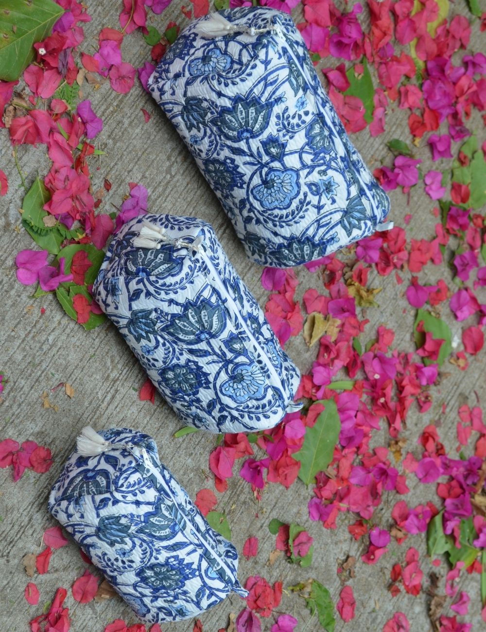 Handmade Women Quilted Makeup Bag Set Eco-friendly Cotton Wash Bag