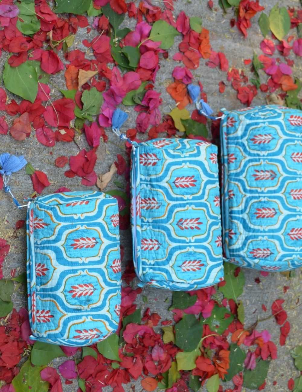 Block Print Toiletry Bag Set of 3 Indian Block Print Cotton Cosmetic Bag