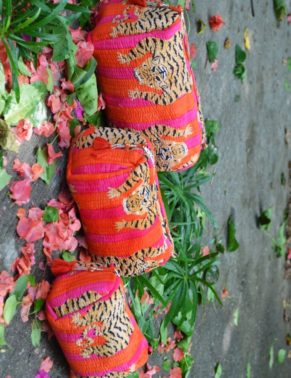 Indian Cotton Tiger Block Print Toiletry Bag Vintage Makeup & Travel Bag Quilted Wash Bag